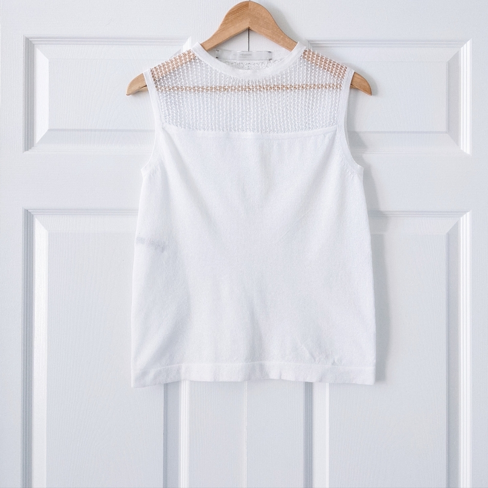 Reed Krakoff Knit Mesh Yoke Sleeveless White Top | XS